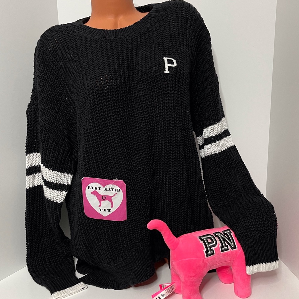 Victoria’s Secret PINK L Logo Patch Sweater Embroidered 100% Cotton Appliqué